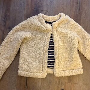 Lands End Girls Teddy Cozy Cream Sherpa Jacket Coat size 10/12 medium